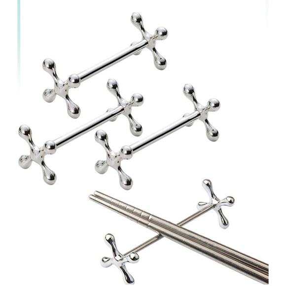 Set of 4 Stainless Steel Modern X-Shaped Holders for Chopsticks - Picture 1 of 3